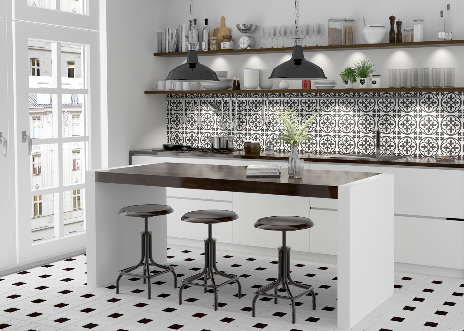 Monochromatic Backsplash Kitchen Wall Tiles